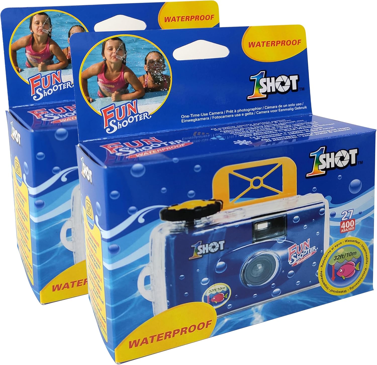1 Shot Waterproof Disposable Camera – 35mm Underwater Camera – 27 Exposures – ASA/ISO400 Color Film – Single-Use Waterproof Camera for Vacation, Snorkeling, Watersports – 2-Pack