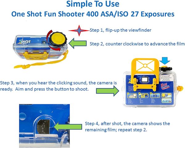 1 Shot Waterproof Disposable Camera – 35mm Underwater Camera – 27 Exposures – ASA/ISO400 Color Film – Single-Use Waterproof Camera for Vacation, Snorkeling, Watersports – 2-Pack - Image 2