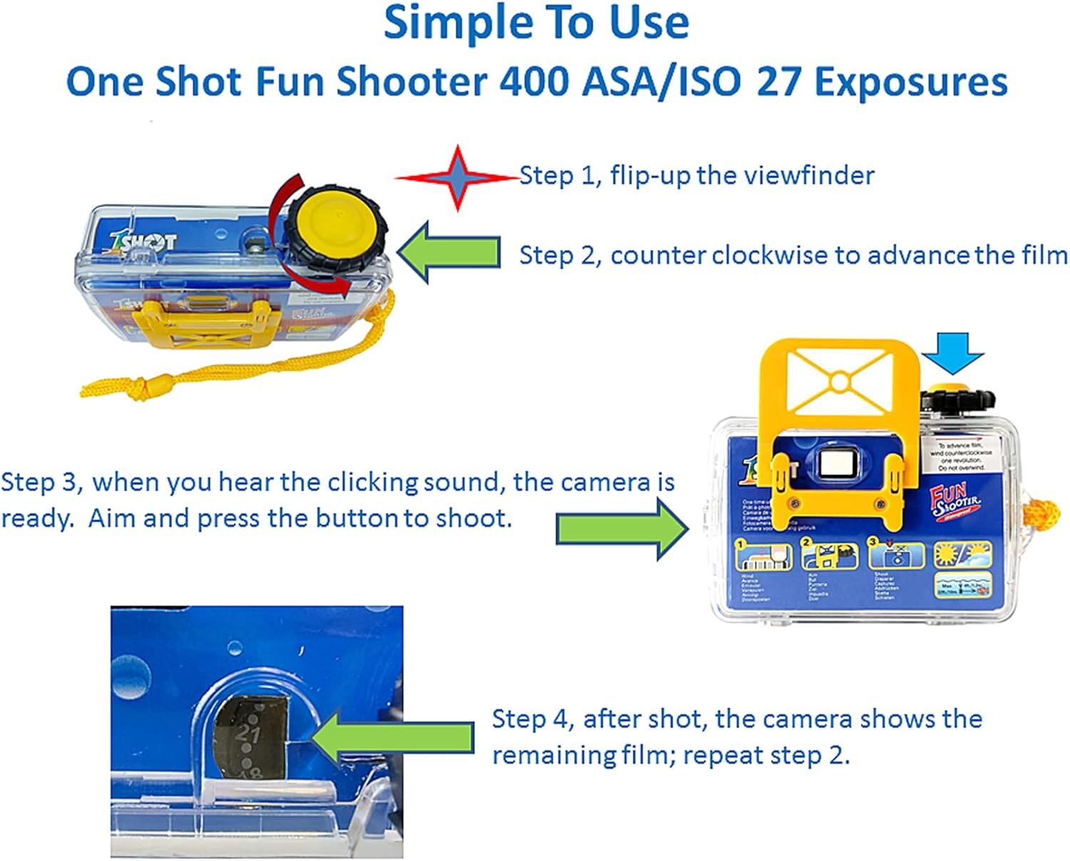 1 Shot Waterproof Disposable Camera – 35mm Underwater Camera – 27 Exposures – ASA/ISO400 Color Film – Single-Use Waterproof Camera for Vacation, Snorkeling, Watersports – 2-Pack