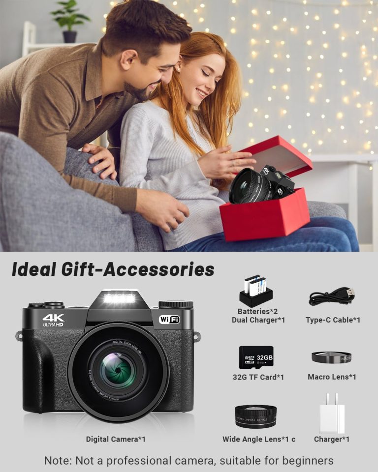 2024 Upgrade VJIANGER Digital Camera for Photography 4K 56MP Vlogging Camera for YouTube with WiFi, 180° Flip Screen, 16X Digital Zoom, 52mm Lens, 2 Batteries, 32GB Micro SD Card(Black)