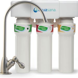 Aquasana Under Sink Water Filter System – Reduces PFAS, Lead, & Chlorine in Drinking Water – Under Counter Claryum Filtration for Kitchen – 3-Stage Max Flow – Brushed Nickel Faucet – AQ-5300+.55