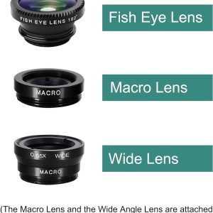Phone Lens,by Ailun,3 in 1 Clip on 180 Degree Fish Eye Lens+0.65X Wide Angle+10X Macro Lens,Universal HD Camera Lens Kit for Mobile Phone,Cellphone,Smart Phone