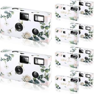 Treela 6 Pack of Disposable Camera for Wedding Bulk Bachelorette Single Use Flash 35mm Camera for Birthday Concert Travel Anniversary Party Supply Favor Vacation Gift (Eucalyptus Leaf)