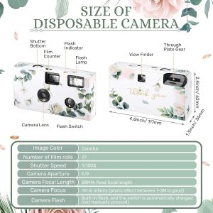 Treela 6 Pack of Disposable Camera for Wedding Bulk Bachelorette Single Use Flash 35mm Camera for Birthday Concert Travel Anniversary Party Supply Favor Vacation Gift (Eucalyptus Leaf)